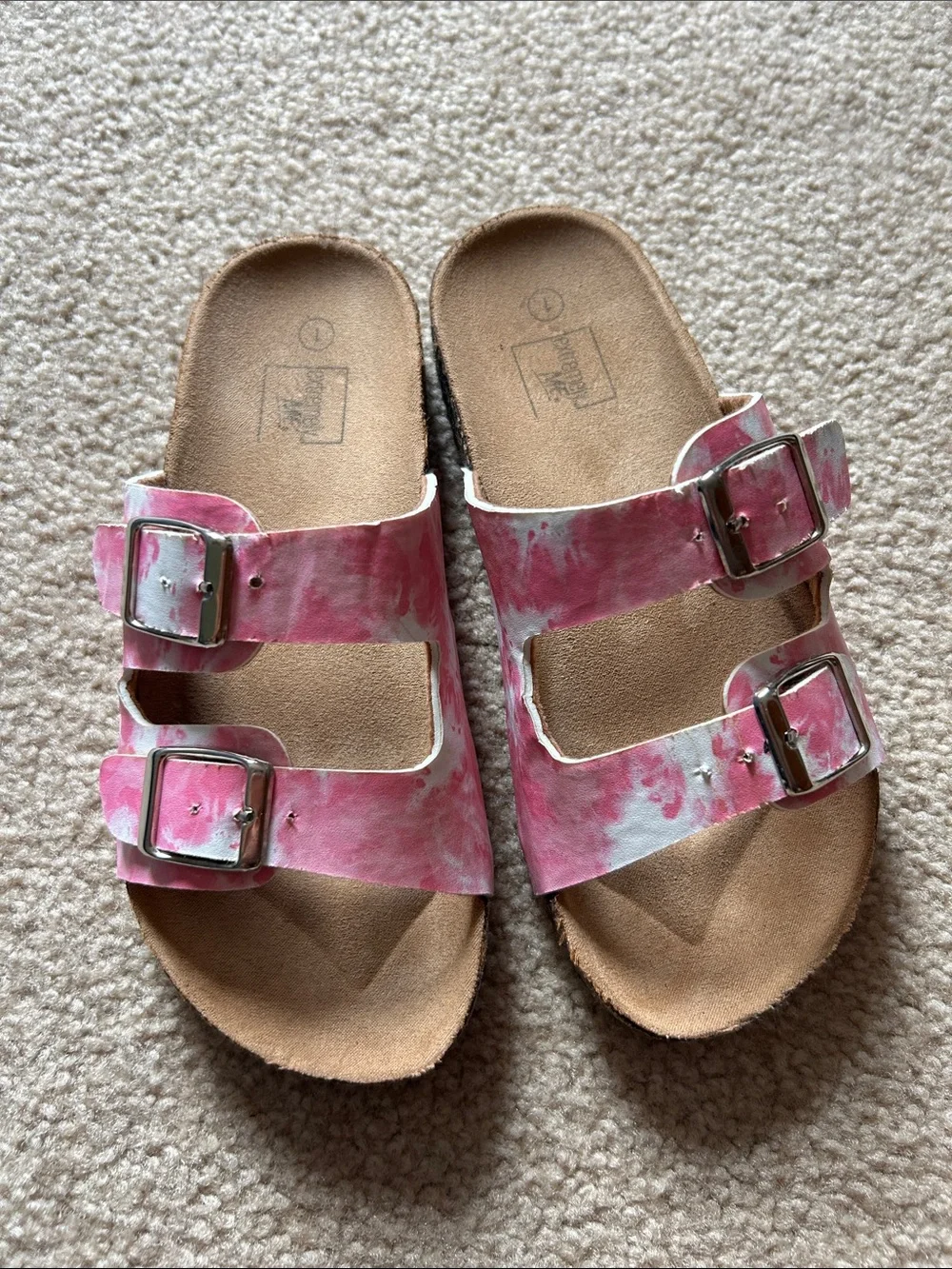 Girls Tie-Dye Pink Double-Buckle Slide Sandals